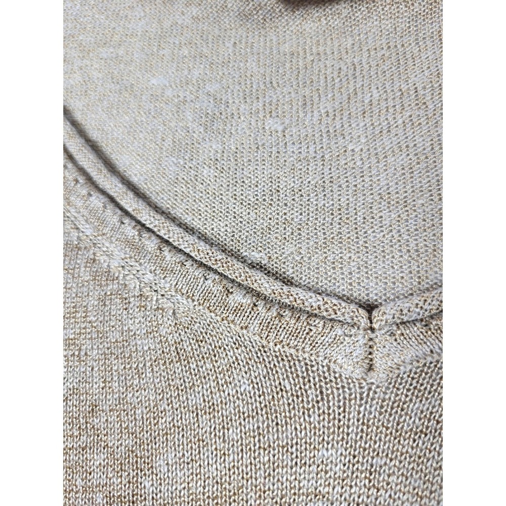 Chico's Tan Linen Blend Rolled V-Neck Long Sleeve Sweater Size 1=Medium Coastal - Picture 4 of 9
